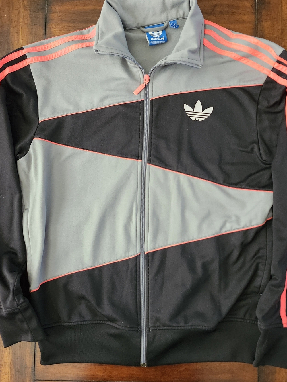 adidas Gray & Black Track Jacket with Coral Stripe Details Men's Medium